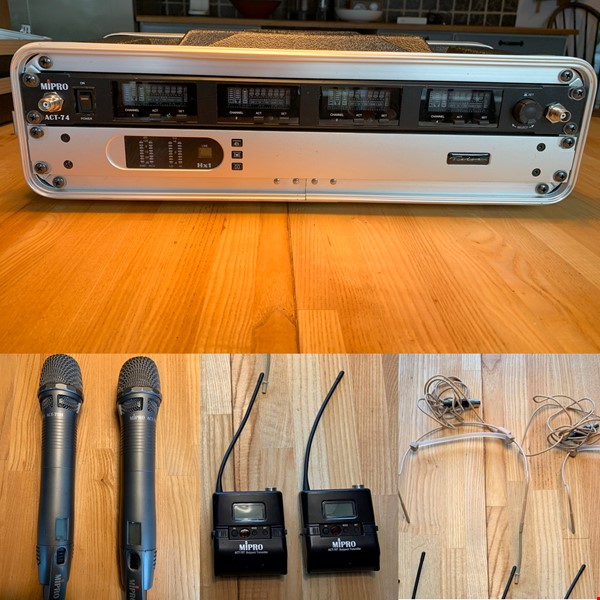 Mipro receiver 4unit + 2x handmic + 2x beltpack + 2x headset
